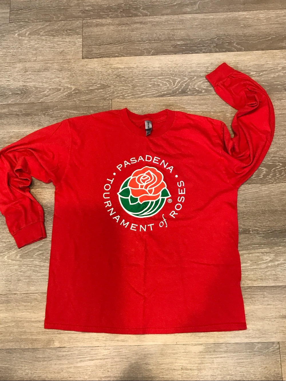 Gildan Red Long Sleeve Tee with Rose Graphic